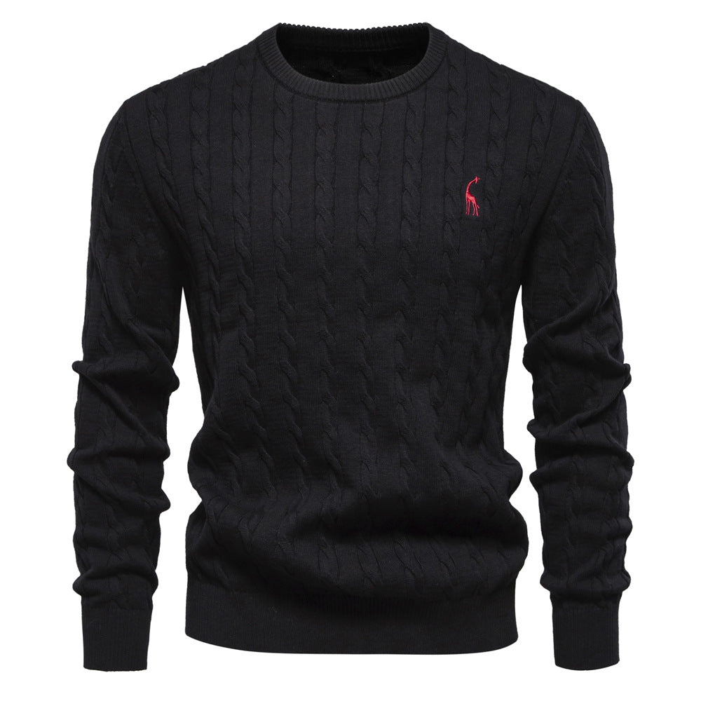 2026 Autumn And Winter New Cross-border Foreign Trade High Quality Men's Sweater Pullover Fawn Embroidery Solid Color Sweater For Men