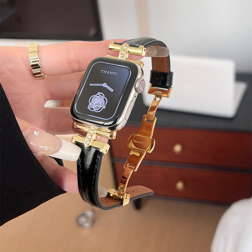 Diamond-embellished Leather Watch Strap