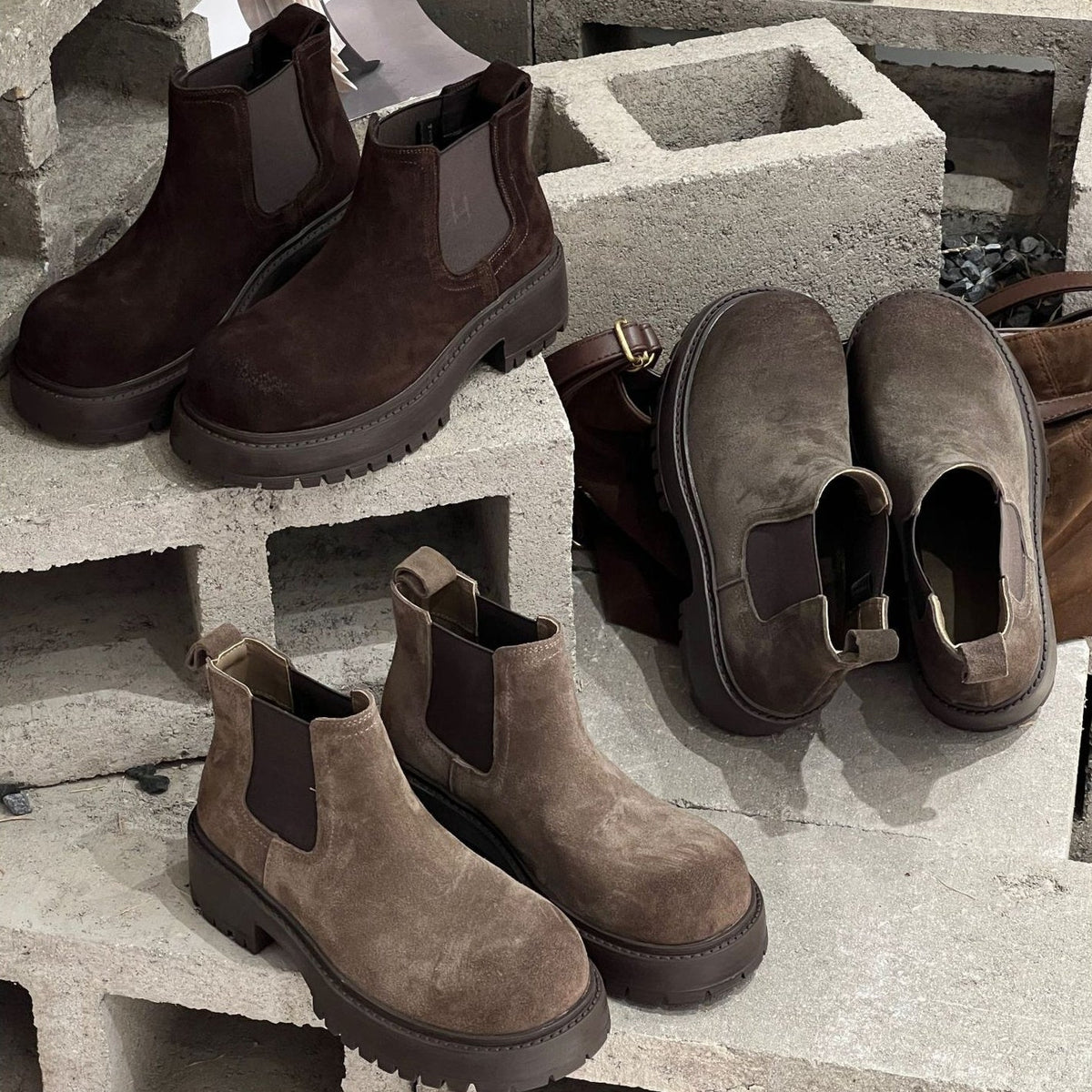 New Autumn Winter Retro Cow Suede Thick-soled Height-increasing Womens Boots