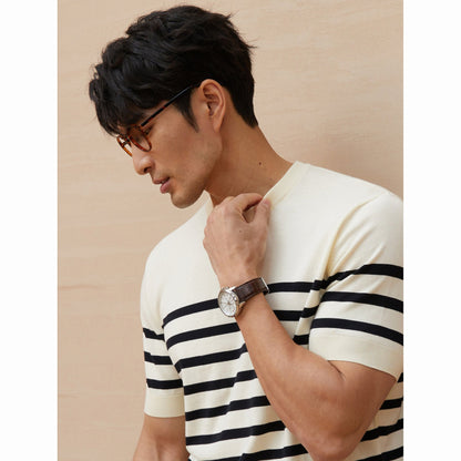 Summer New Short-sleeved Knitted Sweater Men's Striped Light Luxury Business Casual