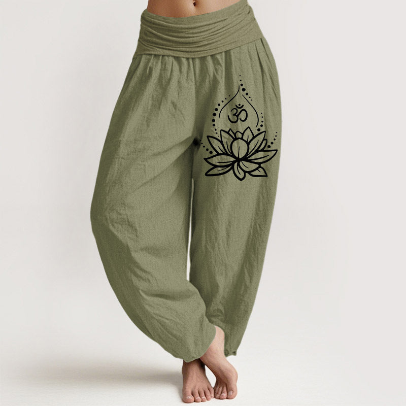 Women's Solid-Color High-Waisted Pleated Pants With Elastic Waist