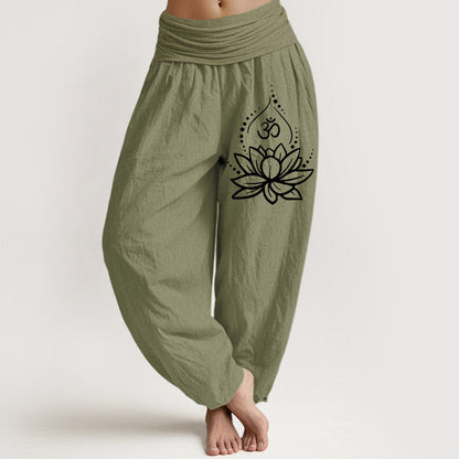 Women's Solid-Color High-Waisted Pleated Pants With Elastic Waist