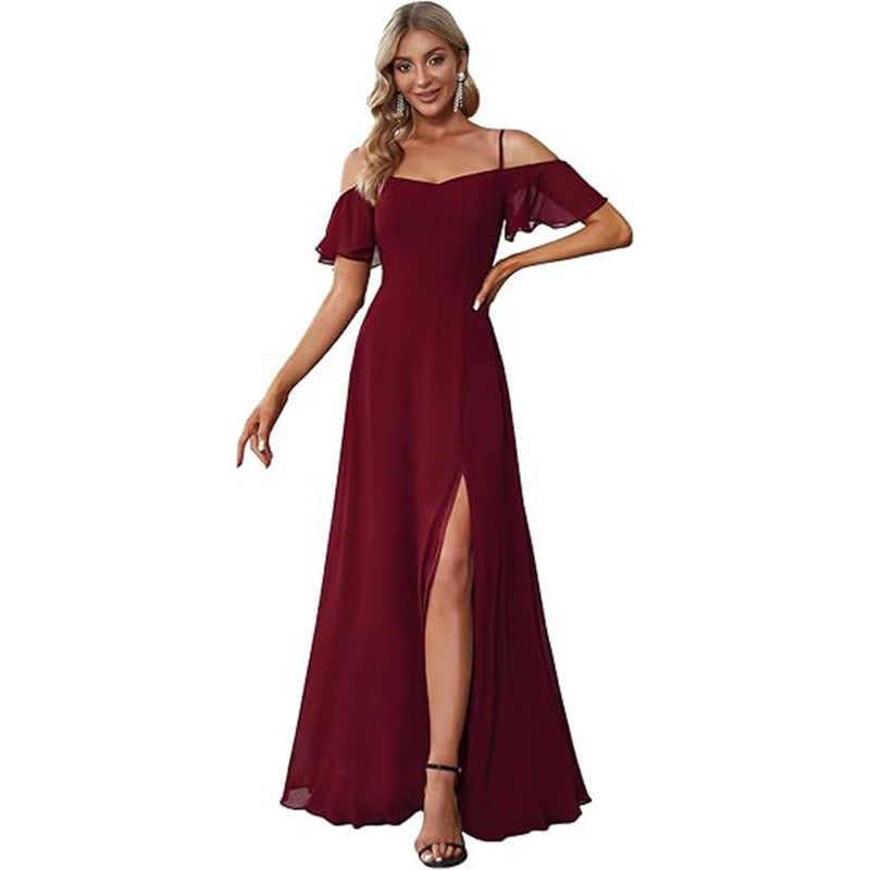 Off-shoulder Chiffon Maxi Dress, Womens Evening Gown