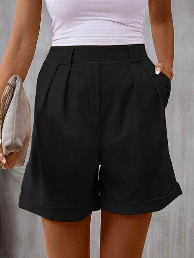 Perfee Pocketed Mid-Rise Waist Shorts for Women Fashion