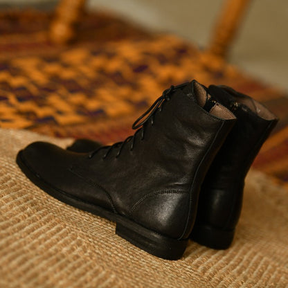 Womens Round-toe Thick-soled Ankle Boots In Washed Pebble-grain Leather