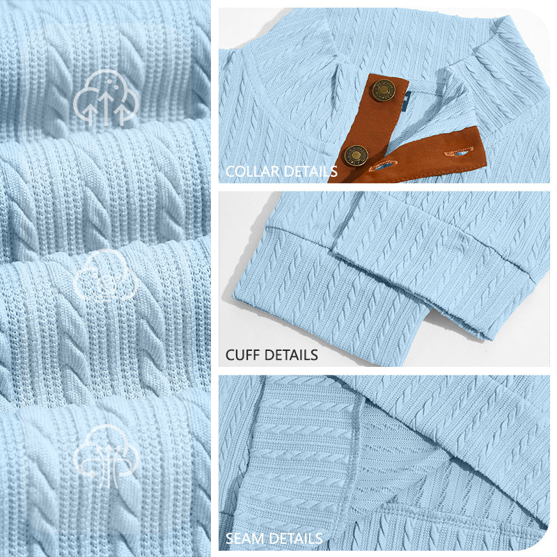 Men's Stand Collar Textured Jacquard Sleeve Patch Sweatshirt, American-Style Plus Size Casual Sports Polo Shirt For Export