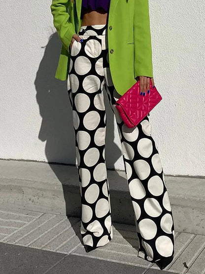 Printed Contrast Wide Leg High Waist Pants