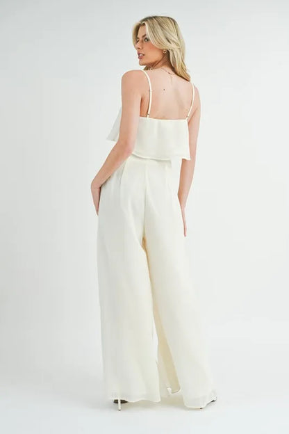 MABLE Crop Cami and Ruffled Wide Leg Pants Set