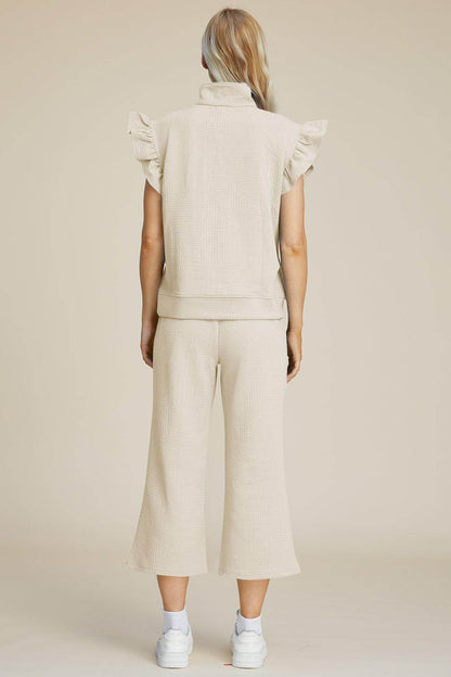 Double Take Full Size Texture Ruffle Top and Pants Set