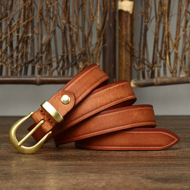 Versatile Personality Retro First Layer Pure Cattlehide Jeans Belt Women