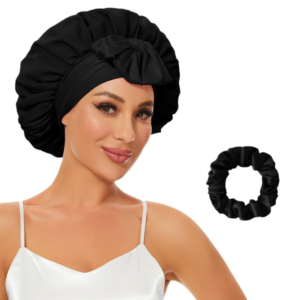 Double-layer Satin Bow Wide-brimmed Hat