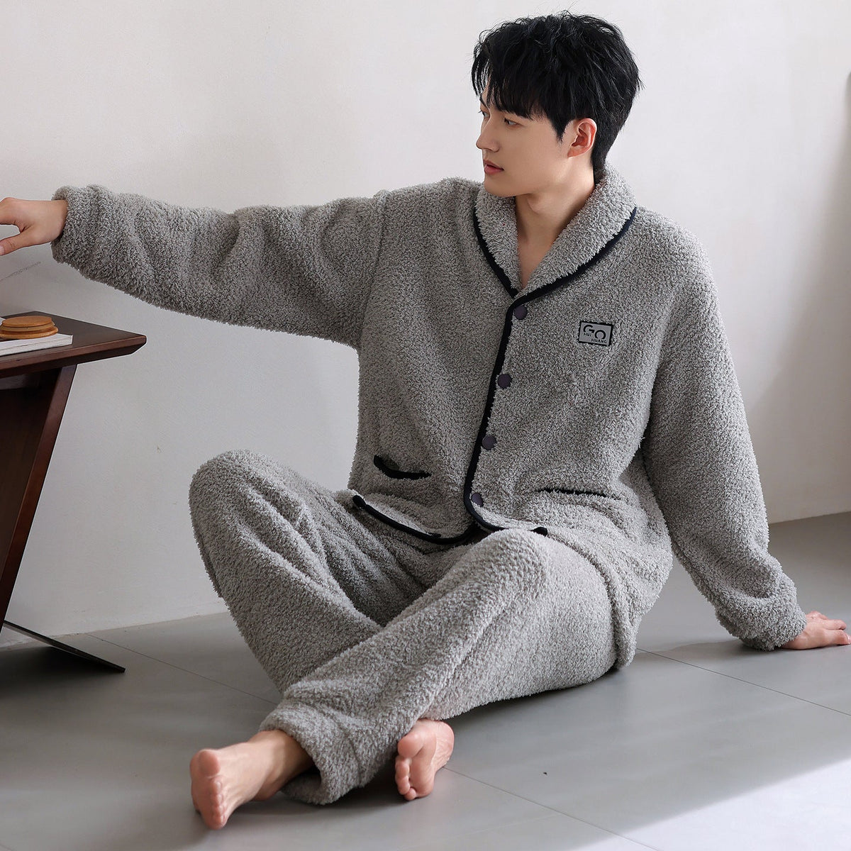 Flannel Thick Warm Long Sleeves Coral Fleece Couple Pajamas Suit