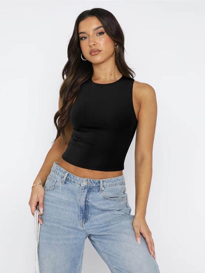 Round Neck Cropped Tank for Women in Soft Stretch Fabric