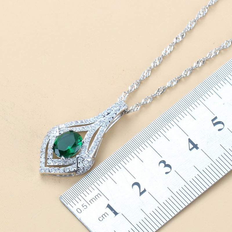 Gem-inlaid Pendant Earrings Necklace Ring Ladies Three-piece Set