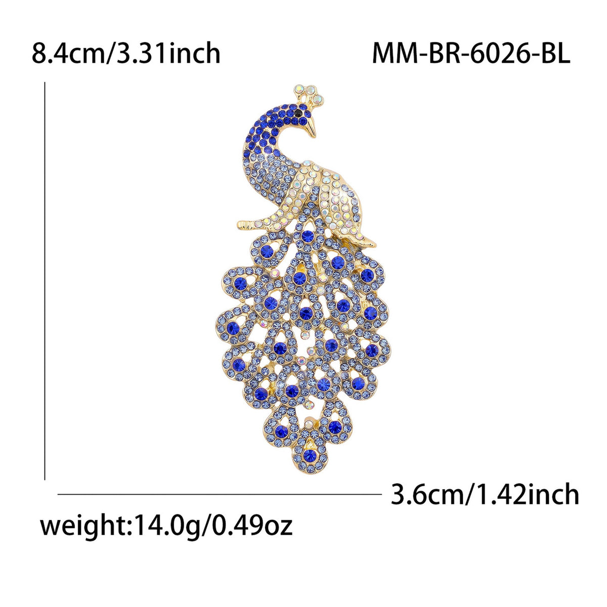 Diamond-Encrusted Peacock Brooch Colorful Animal Corsage