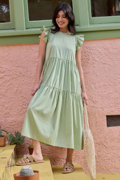 Mittoshop Ruffle Short Sleeve Tiered Maxi Dress