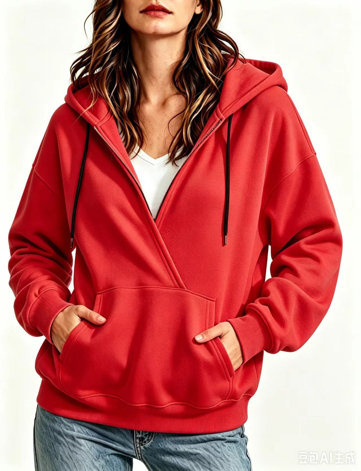 Womens Half-Zip Fake Two-Piece Hoodie