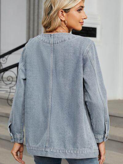 Pocketed V-Neck Button Up Denim Jacket for Stylish Looks
