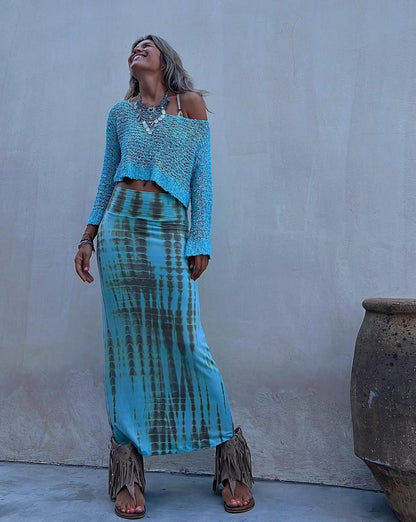 Stitching Hollow-Out Knitwear Dress Suit
