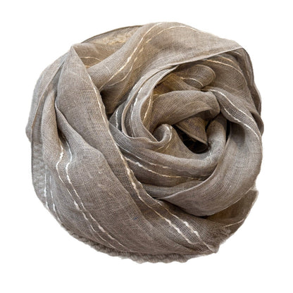 Womens Linen Striped Long Scarf Shawl