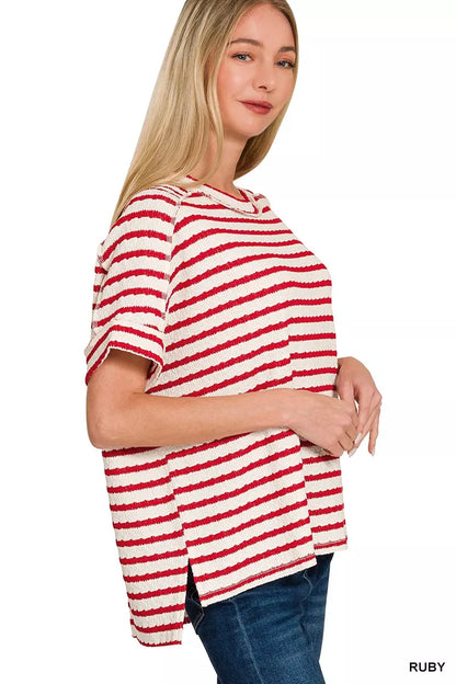 Zenana Stripe Jacquard Round-Meck Tee