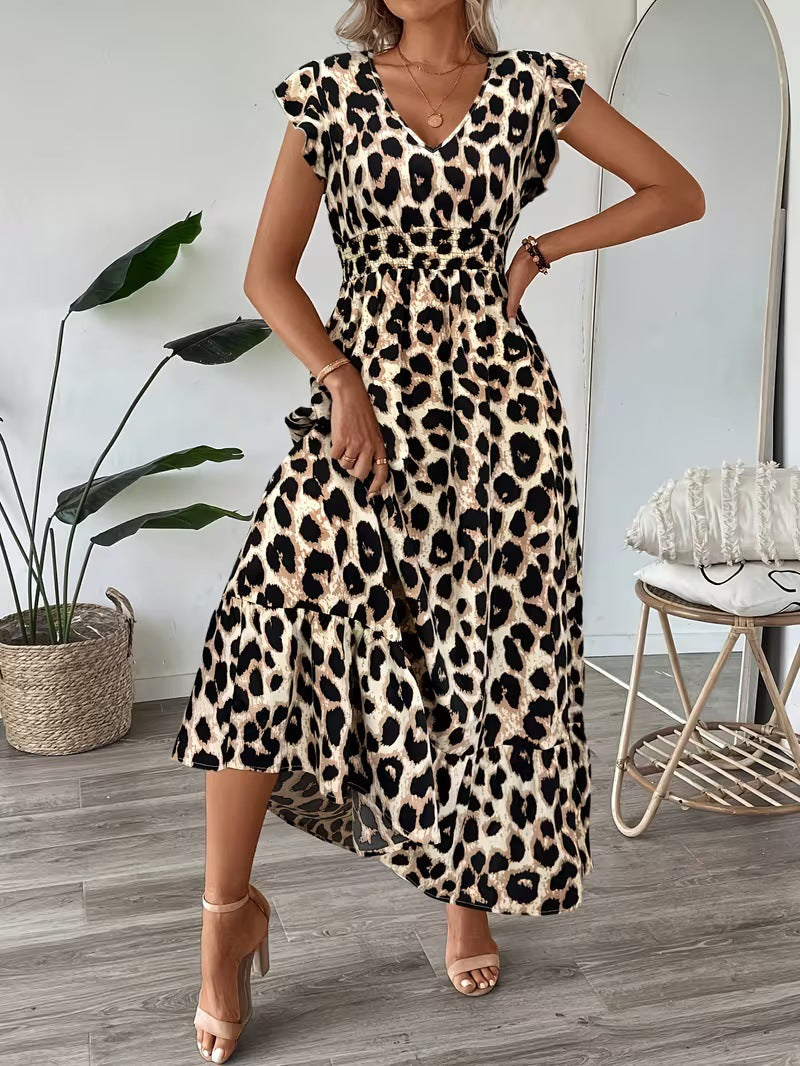 Womens Printed V-neck Dolman-sleeve Dress