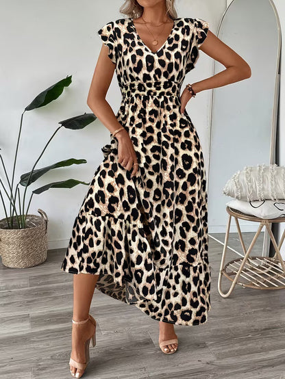 Womens Printed V-neck Dolman-sleeve Dress