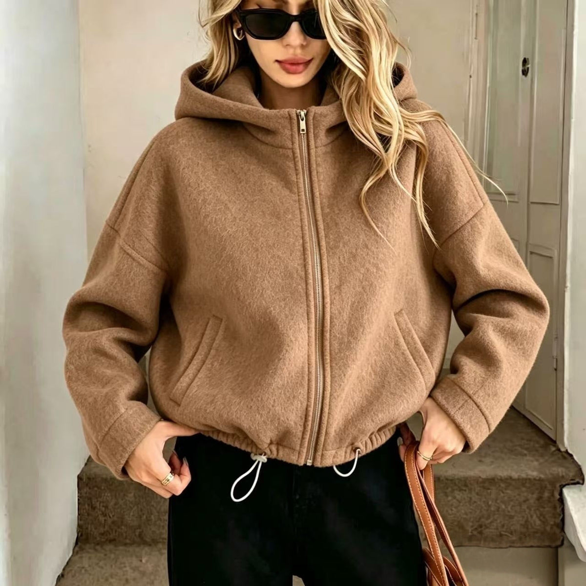 Short Hooded Wool Coat