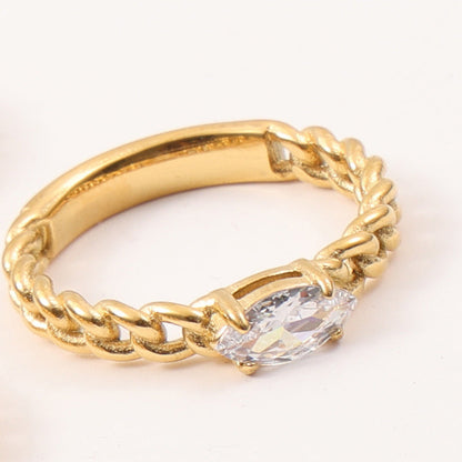 Gold Plated Titanium Steel Zircon Chain Ring
