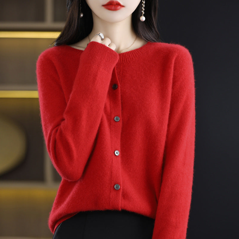 Andy Velvet Osmanthus Knit Round-Neck Cardigan