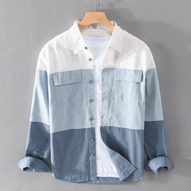 Cotton Long Sleeve Stitching Casual Men's Shirt