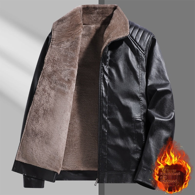 Fleece-lined Thickened Real Leather Men's Fur Jacket