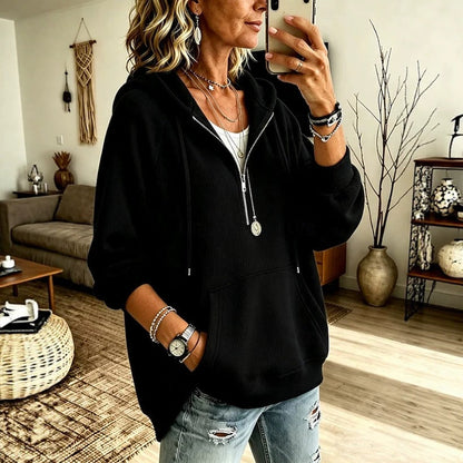 Womens Half-Placket Pullover Corduroy Hoodie