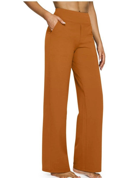 High-waisted Straight-leg Pants With Loose Pockets