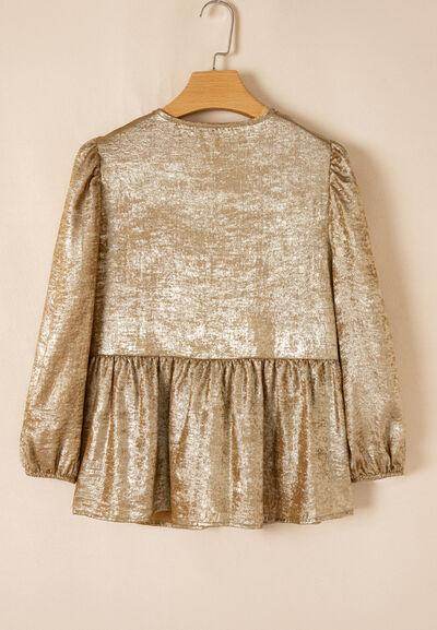 Tied Peplum Three-Quarter Sleeve Blouse for Women