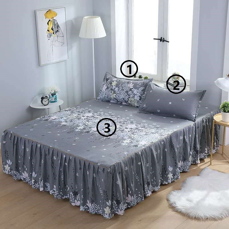 Woolly Bed Skirt Pillowcase Bedding Set