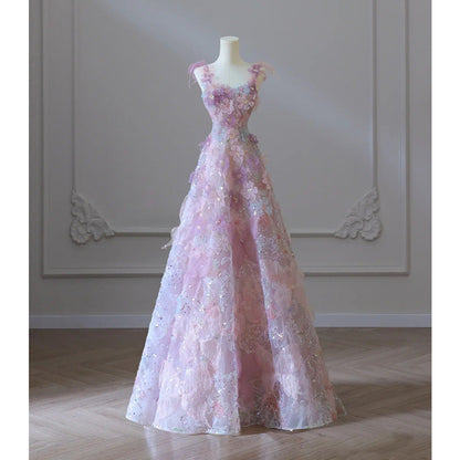 Purple Floral Evening Gown For Women