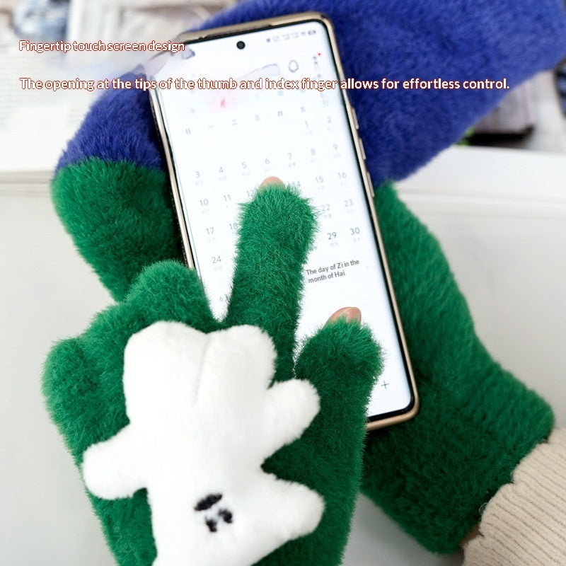 Fleece-lined, Windproof, Cute Cartoon Couple's Wool Gloves