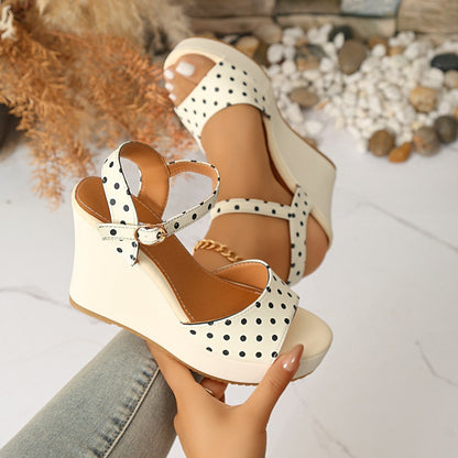 Womens Platform Wedge Sandals With Polka Dots And A Waterproof Sole