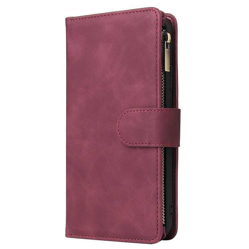 Vintage Frosted Nine-card Multi-function Zipper Pack Phone