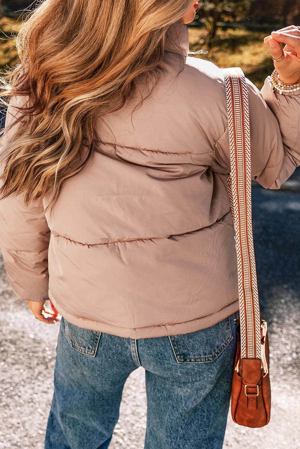Turtleneck Zip Up Long Sleeve Winter Coat for Women