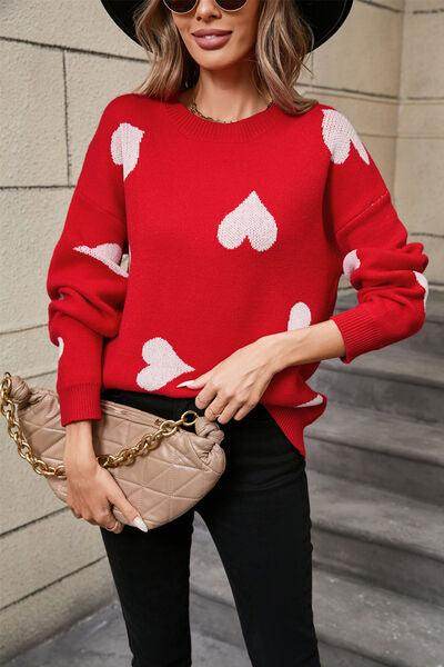 Angel Wings Heart Round Neck Dropped Shoulder Sweater for Women