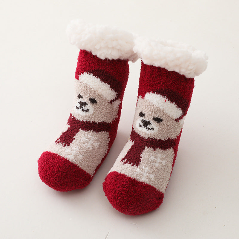 Children Christmas Lamb Velvet Coral Velvet Floor Socks