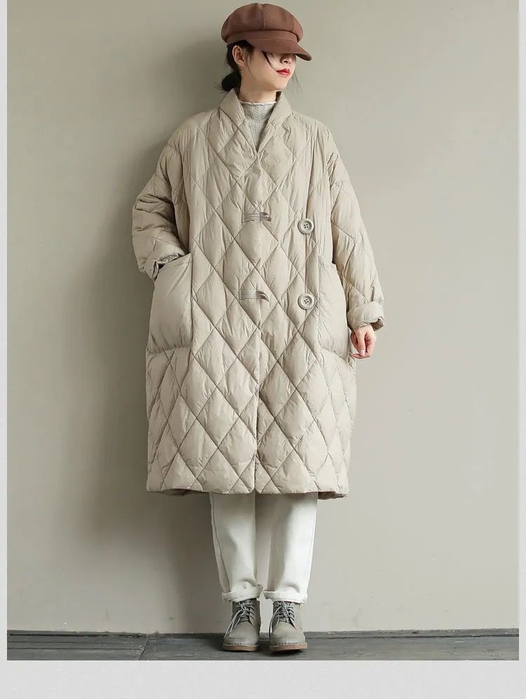 Plus Size Lightweight Down Cotton Coat Jacket Winter Long Below The Knee Loose Thick Bread Coat