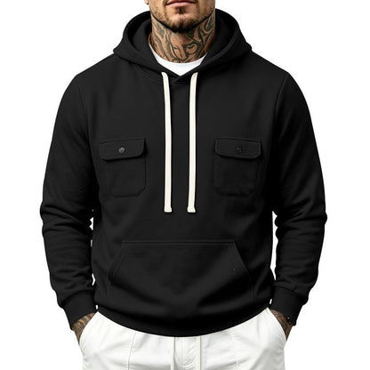 Knitted Casual Hoodie With Multiple Pockets Loose-fit Workwear Style With A Hood