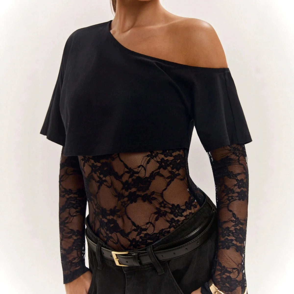 Spicy-girl-style Midriff-baring Fitted Bodysuit