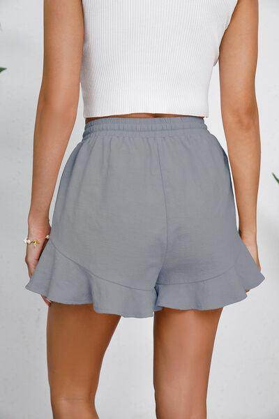 Full Size Drawstring Ruffle Hem Shorts for Women