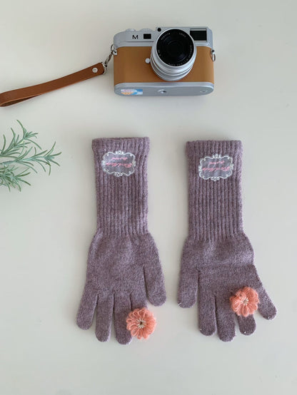 Women's Winter Lace Flower Knitted Gloves