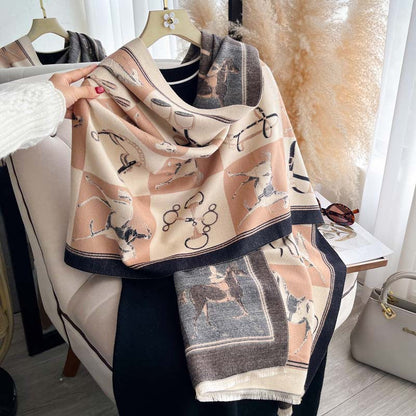 Thickened Double-sided Scarf With Tassel And Frayed Edges For Fall And Winter