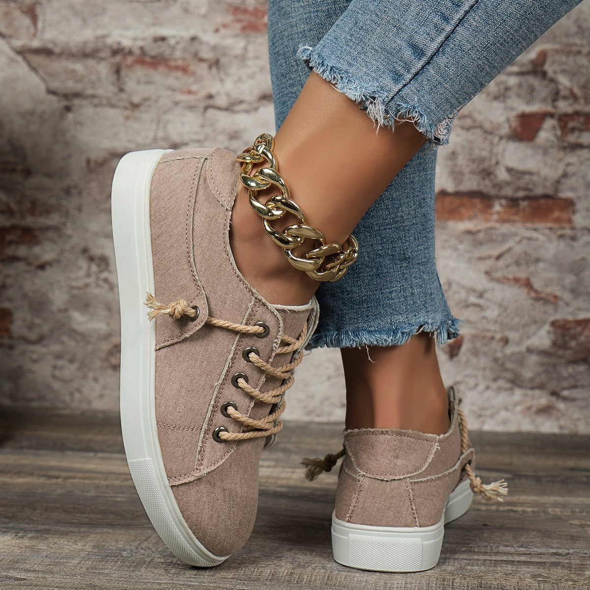 Denim Low-top Lace-up Sports Casual Shoes